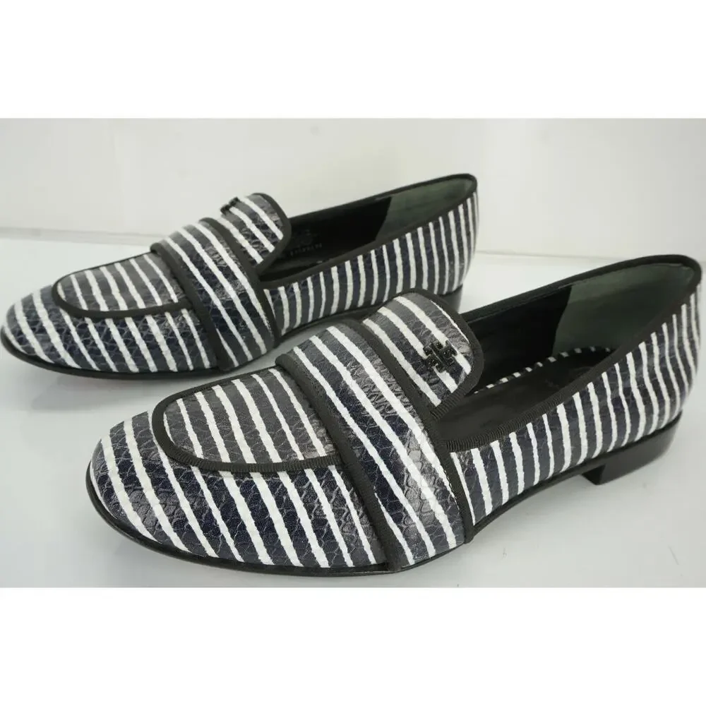Tory Burch Evette Striped Patent Penny Loafer Flats SZ 5 $325 NIB